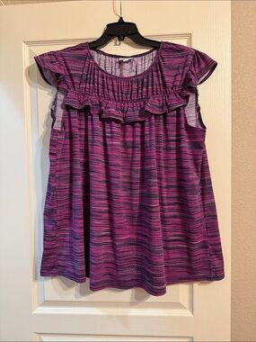 LuLaRoe Purple Pink Striped Ruffle Sleeve Top